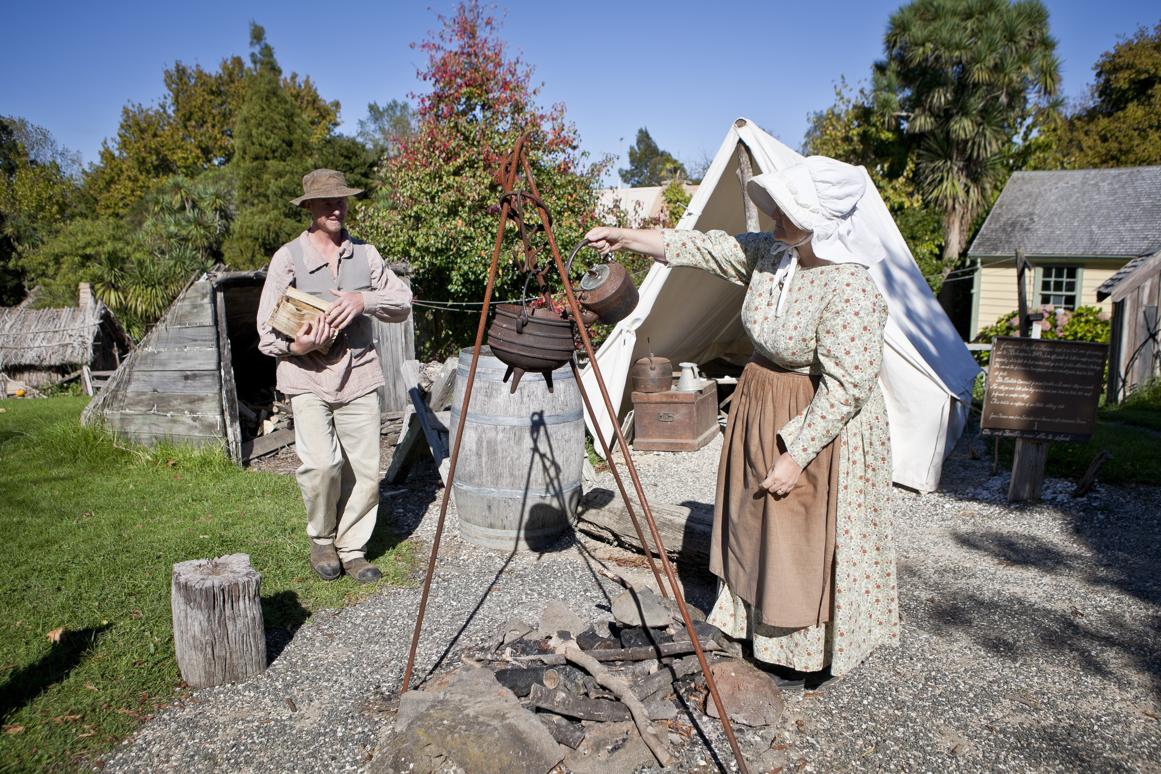 Volunteers at a 'live day' at Howick Historical Village where they re-enact the lifestyle of early settlers