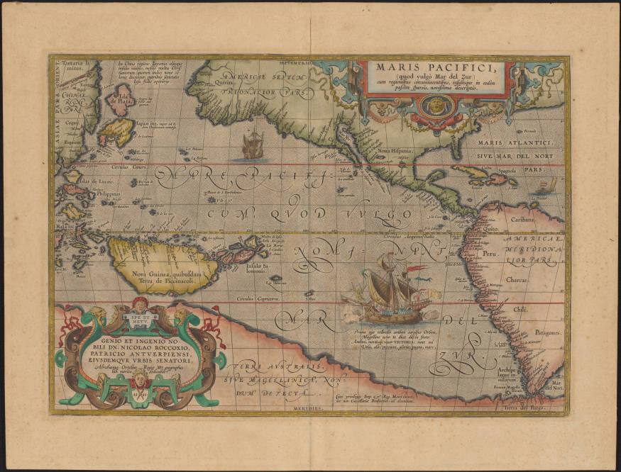 The library houses this 1601 copy of the late-16th century Maris Pacifici, the first printed map of the Pacific Ocean. Auckland Libraries Heritage Collections.