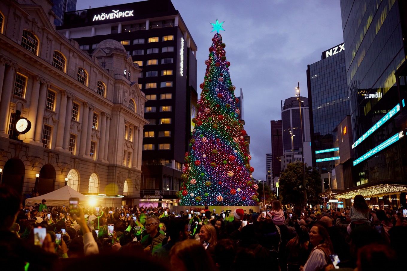 Te Manaaki Christmas tree in Te Komititanga Square. 