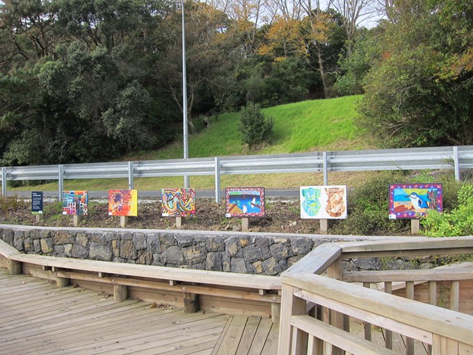 Children's art work lines Hobson Bay walkway