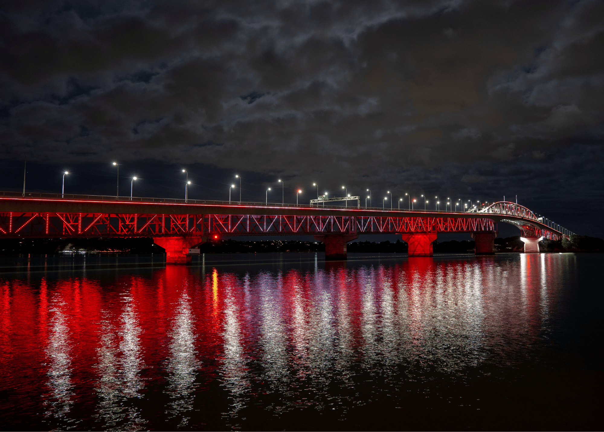 The Harbour Bridge lit up for Vector Lights ANZAC Day.