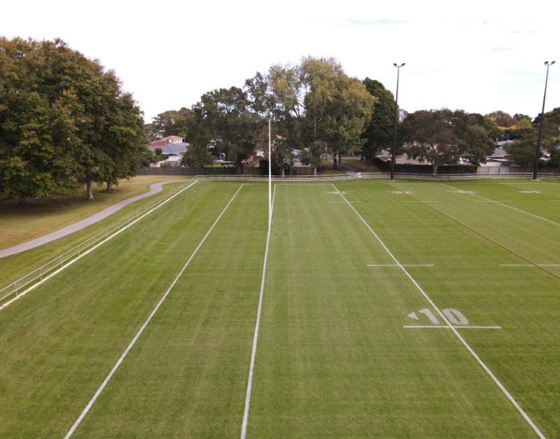Aerial shot of a football field. 