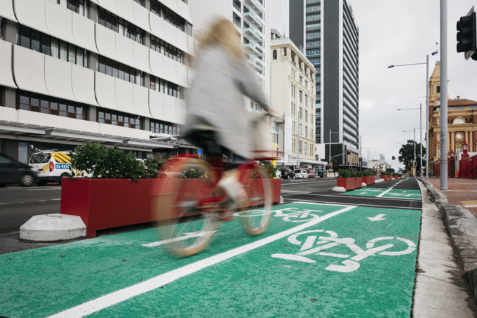 Cycle lane stock image Quay Street