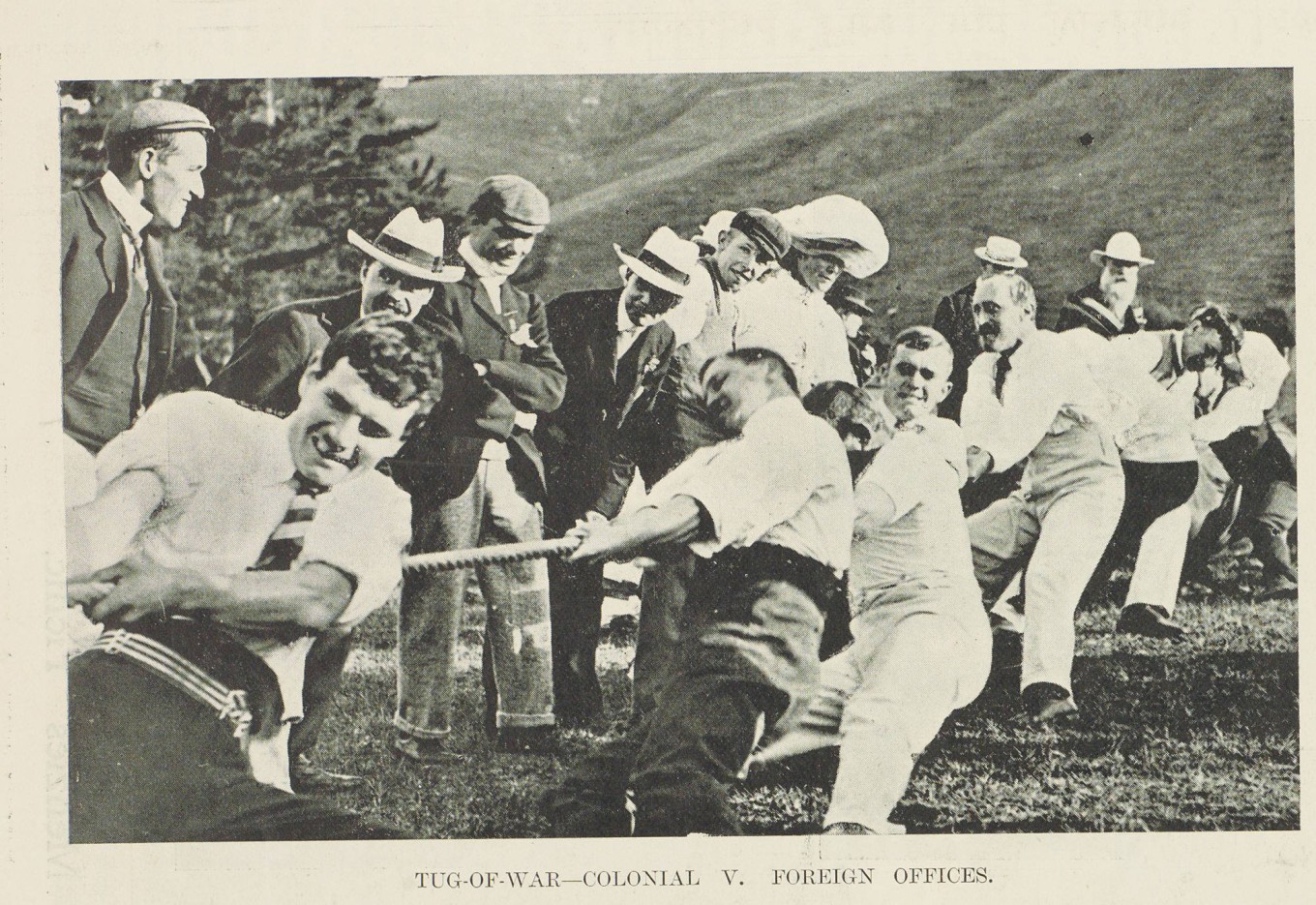 Vintage photo of tug of war during the 1950s Empire Games. 