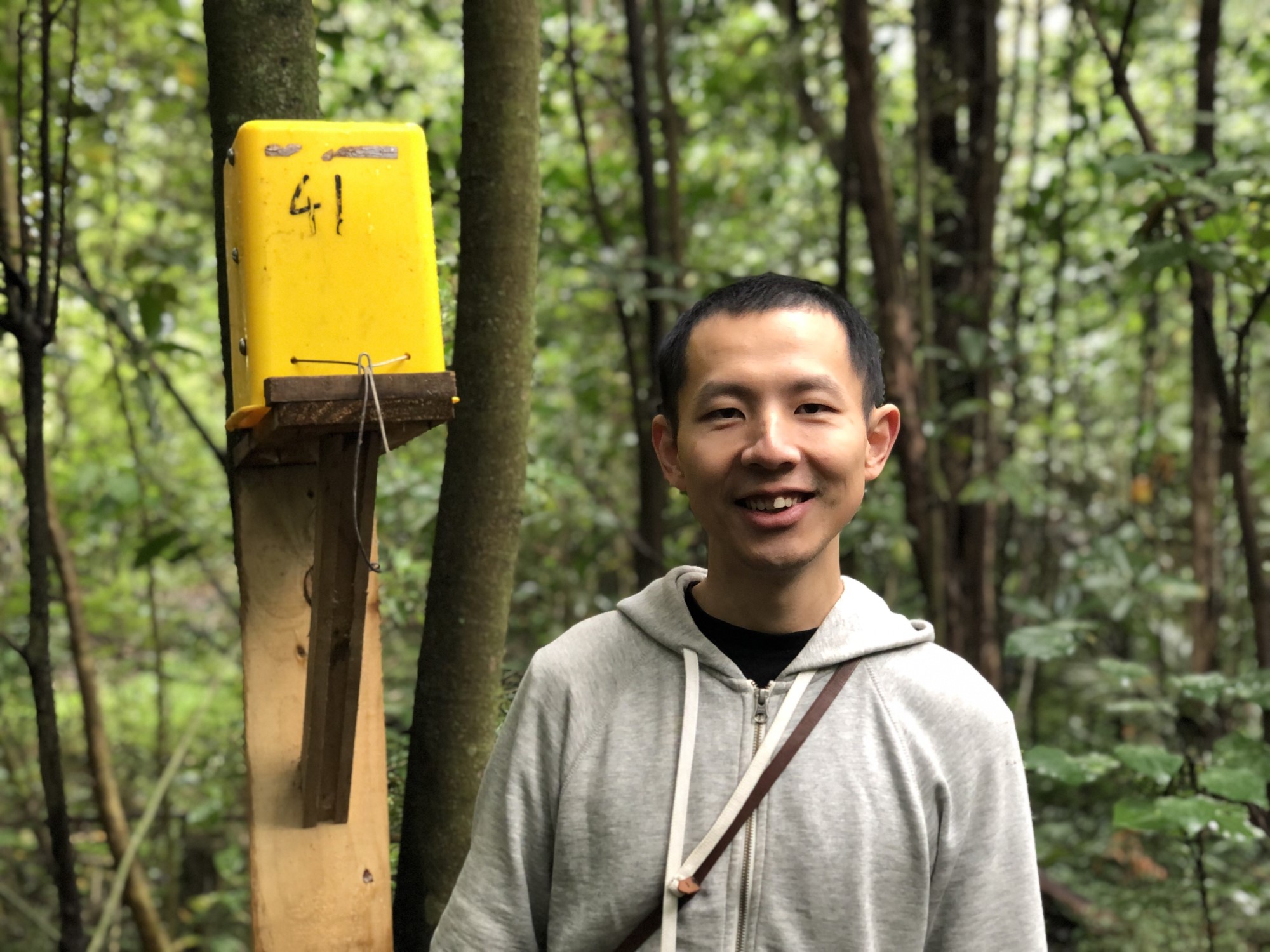 Volunteer Jack Li at Waipapa Stream