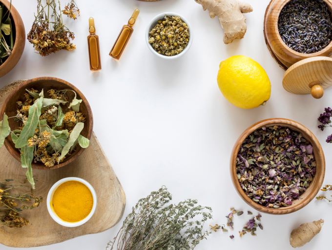 Flat Lay Herbs Spices Medicinal Purpose