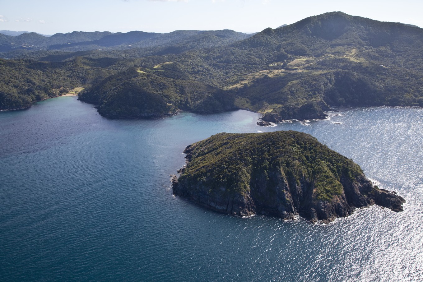 An aerial view of Great Barrier Island.