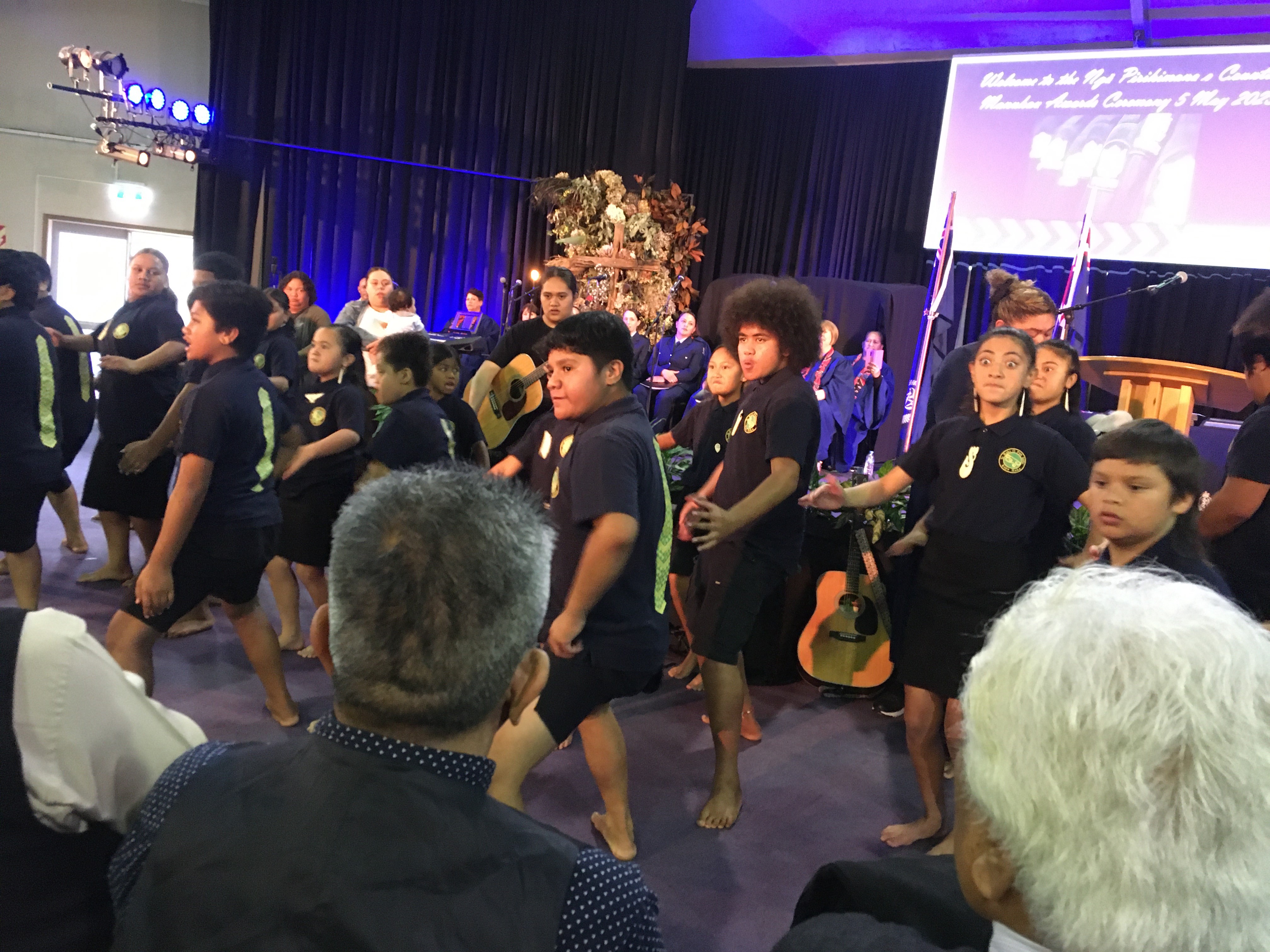 Pukekohe North students perform a haka at the ceremony.