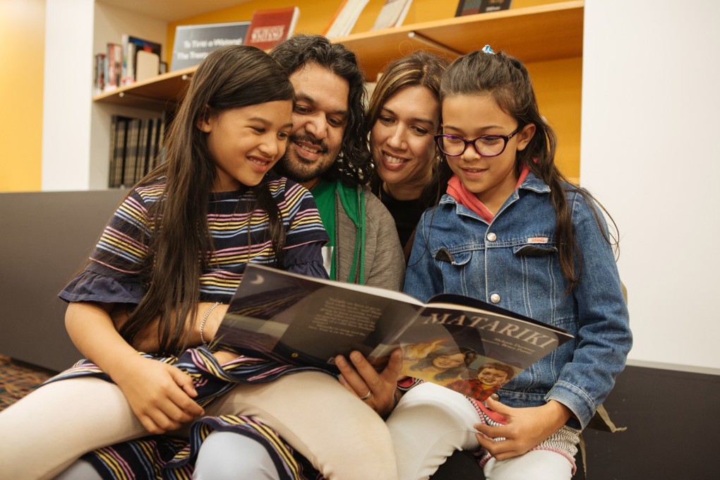 Family at the library