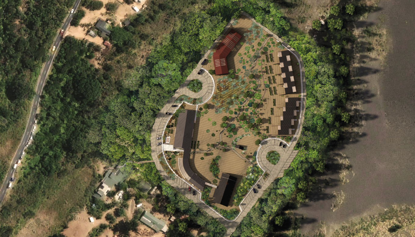 An aerial shot of a conception for what Te Henga marae will look like. 