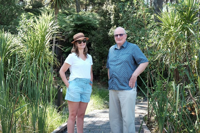 Tabitha Becroft of the Sunnynook Community Association with George Wood at Lyford Reserve in Sunnynook.
