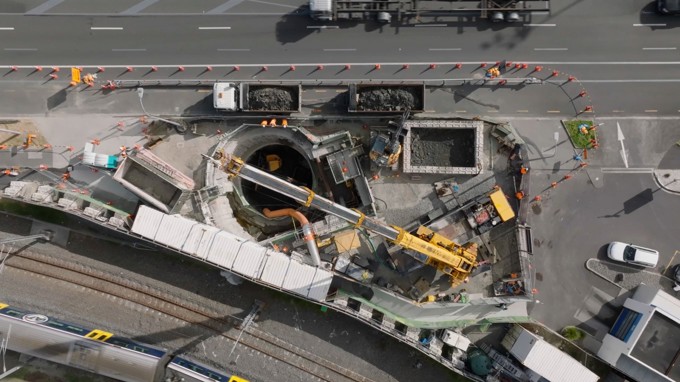 Aerial view of opening for stormwater pipes in Quay Street