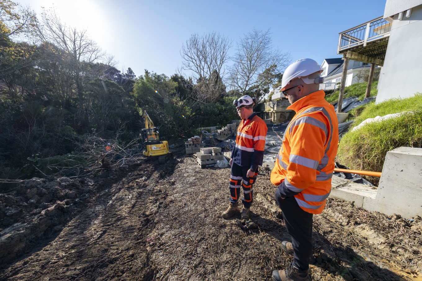 Permanent flood recovery repairs are underway behind Emlyn Place.