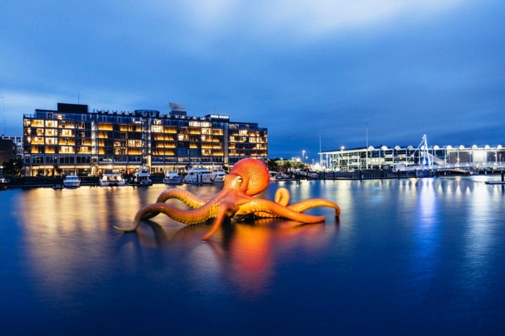 Giant octopus art piece in the harbour. 