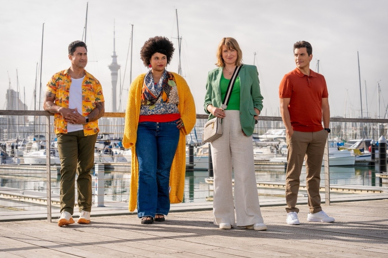 The cast of My Life Is Murder tv show at the viaduct. 