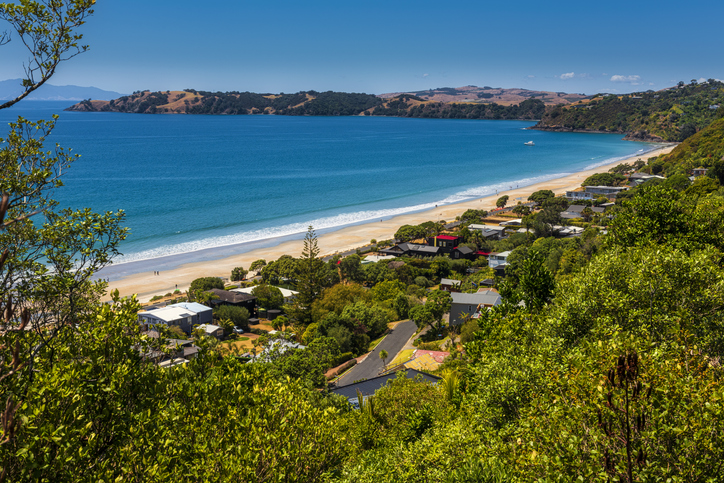 An aerial shot of Onetangi Beach.
