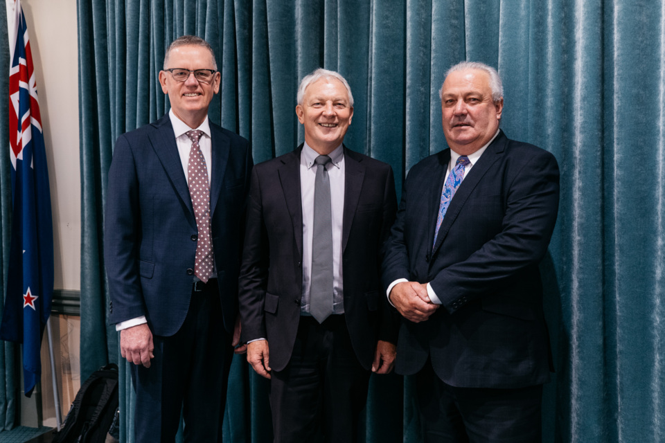 Auckland Council Chief Executive Jim Stabback, Mayor Phil Goff and Deputy Mayor Bill Cashmore at the last Governing Body meeting of the term.