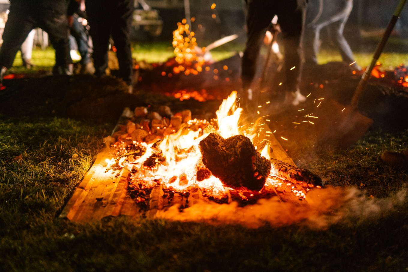 Creating a fire for a Matariki event. 