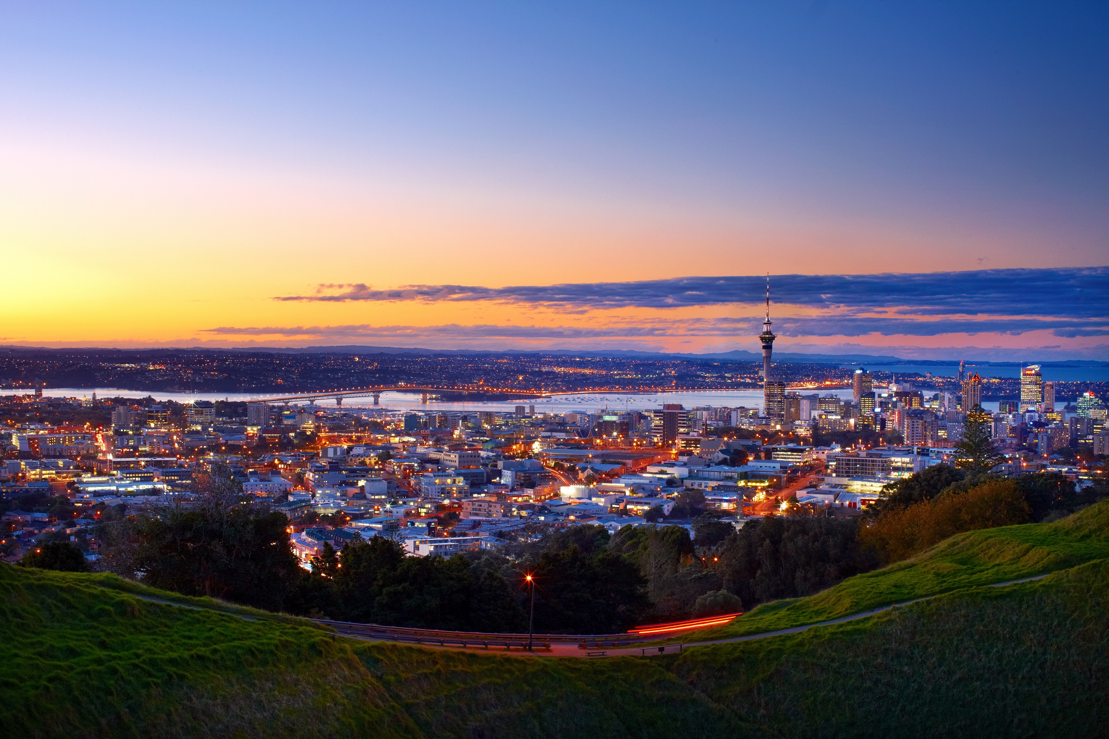 Sunrise on the Auckland City Centre.