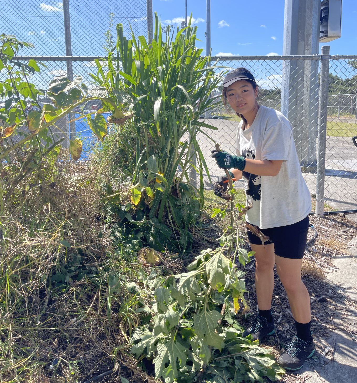 A young girl gardening. 