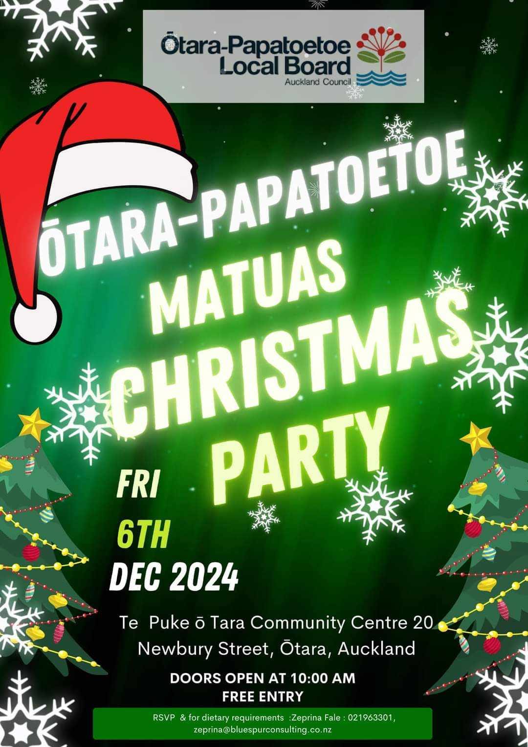 Otara Papatetoe Matuas Christmas Party event poster.