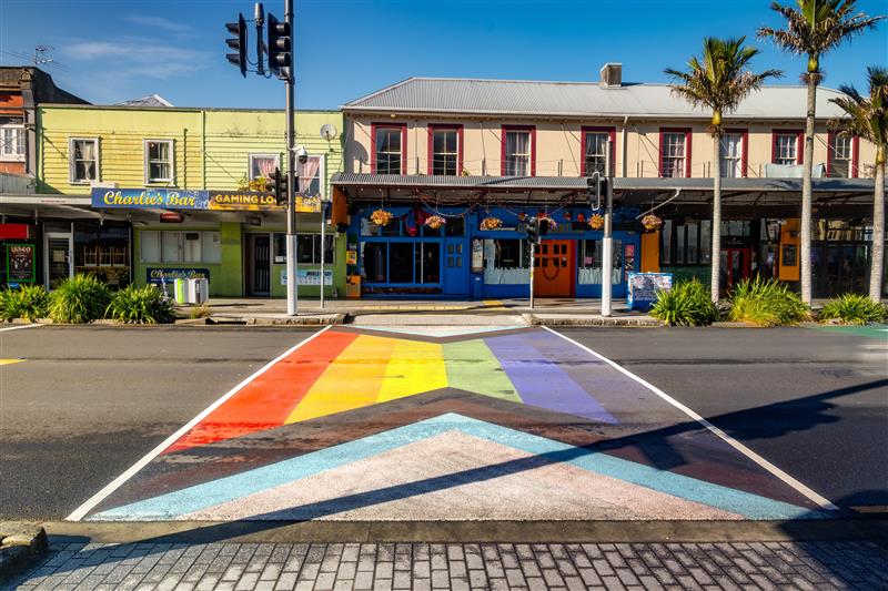 Rainbow coloured crossing.