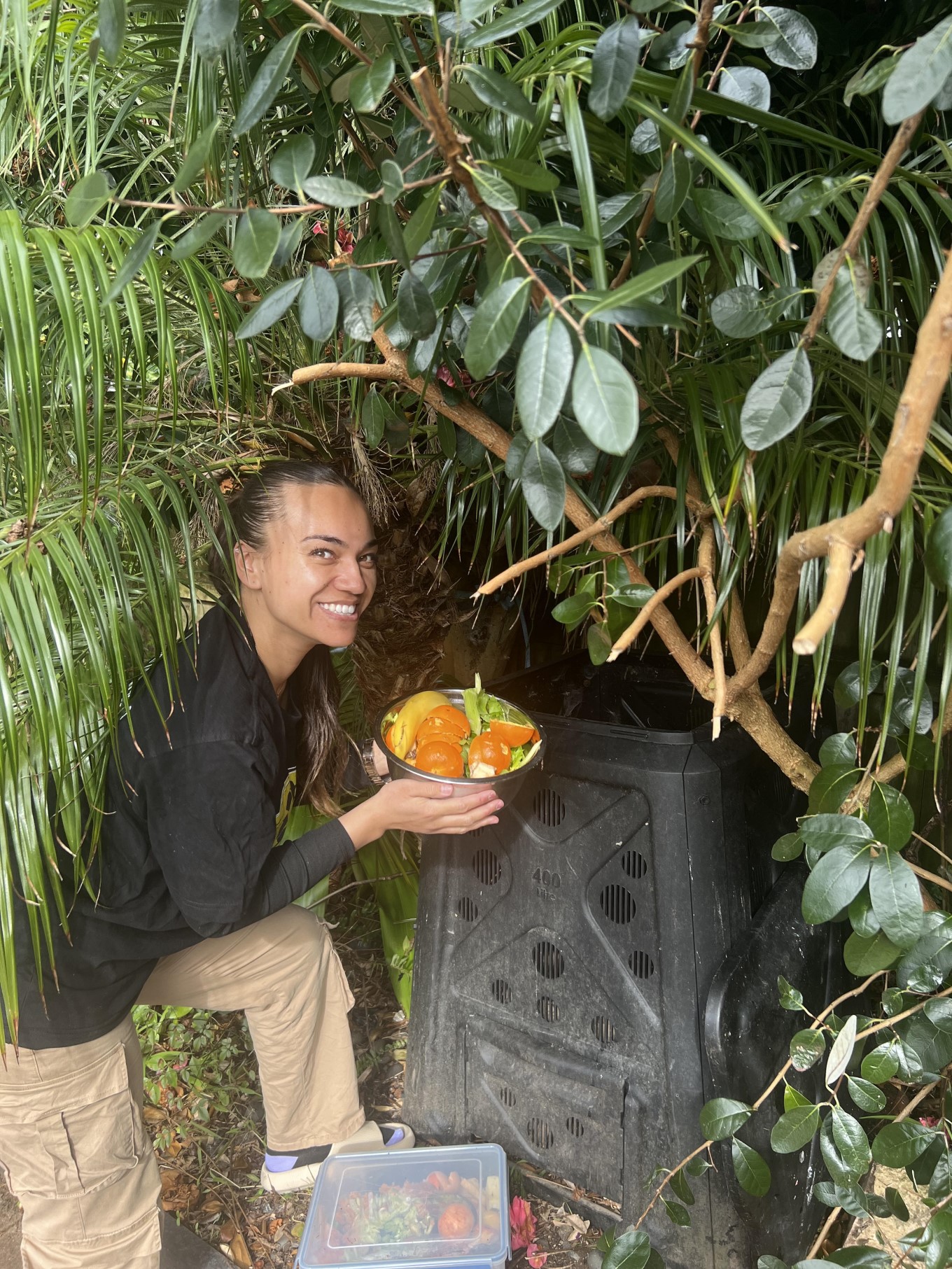 Sustainable-living influencer and Talking Trash Manurewa content creator Bethany Thompson says that starting a compost bin was the beginning of her journey into reducing her family’s food waste.