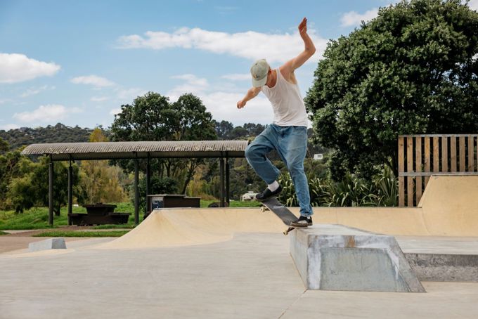 A youth skater at a local skatepark