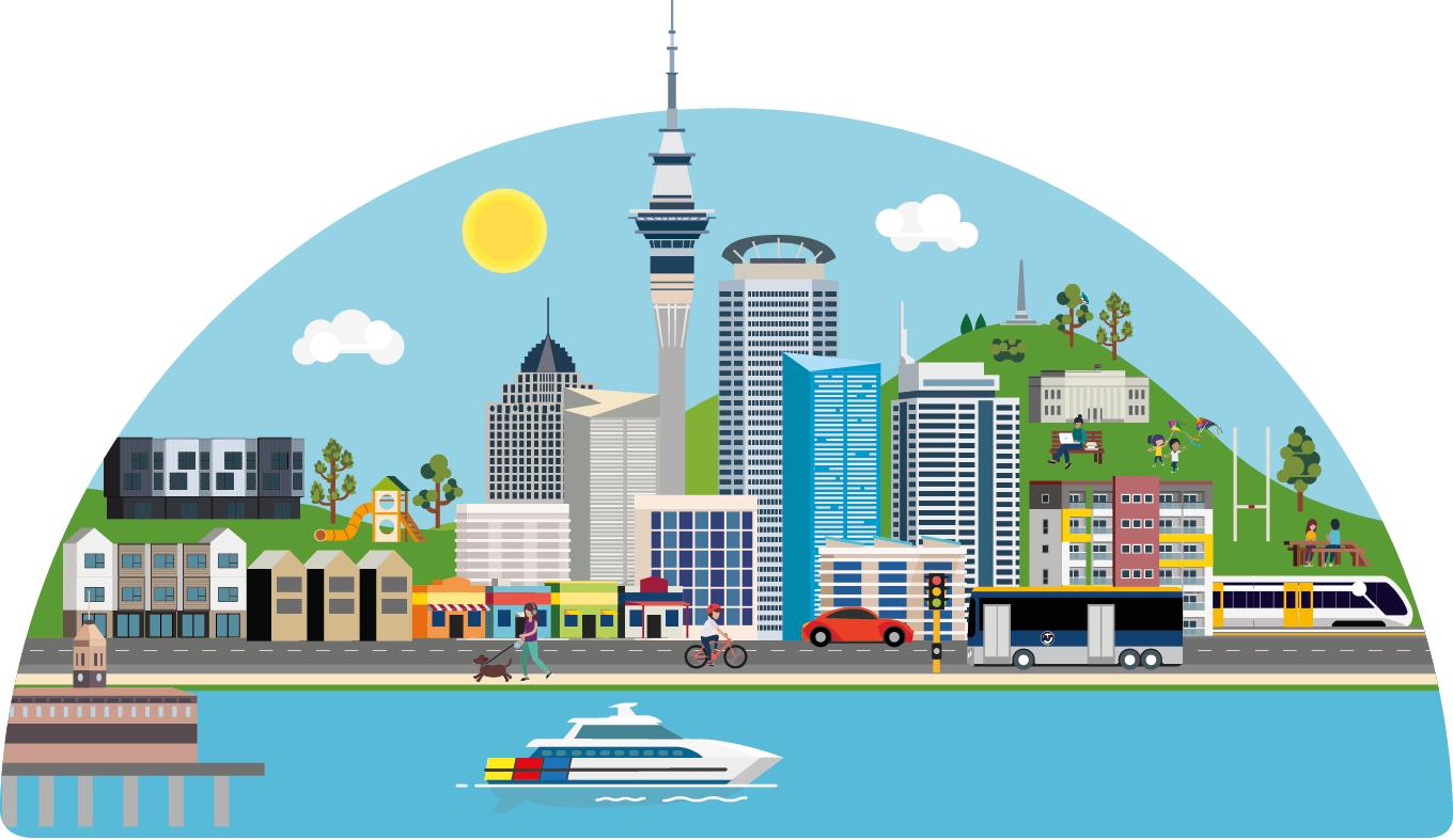 Cartoon tile of Auckland City. 