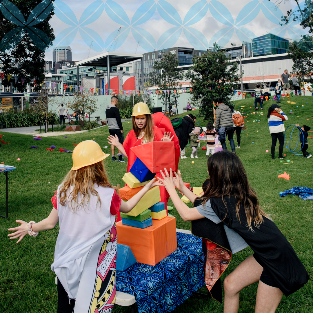 Children playing with building blocks.