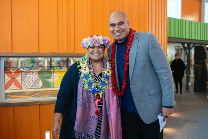 Board chair Lotu Fuli with Zonder Fa’alafi, Te Puke o Tara Programme Co-ordinator.