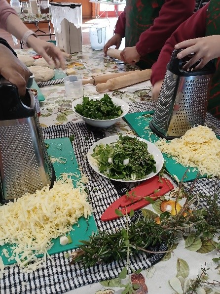 Howick Primary School: During a Garden to Table session, making pizza scrolls with lots of herbs from their garden.