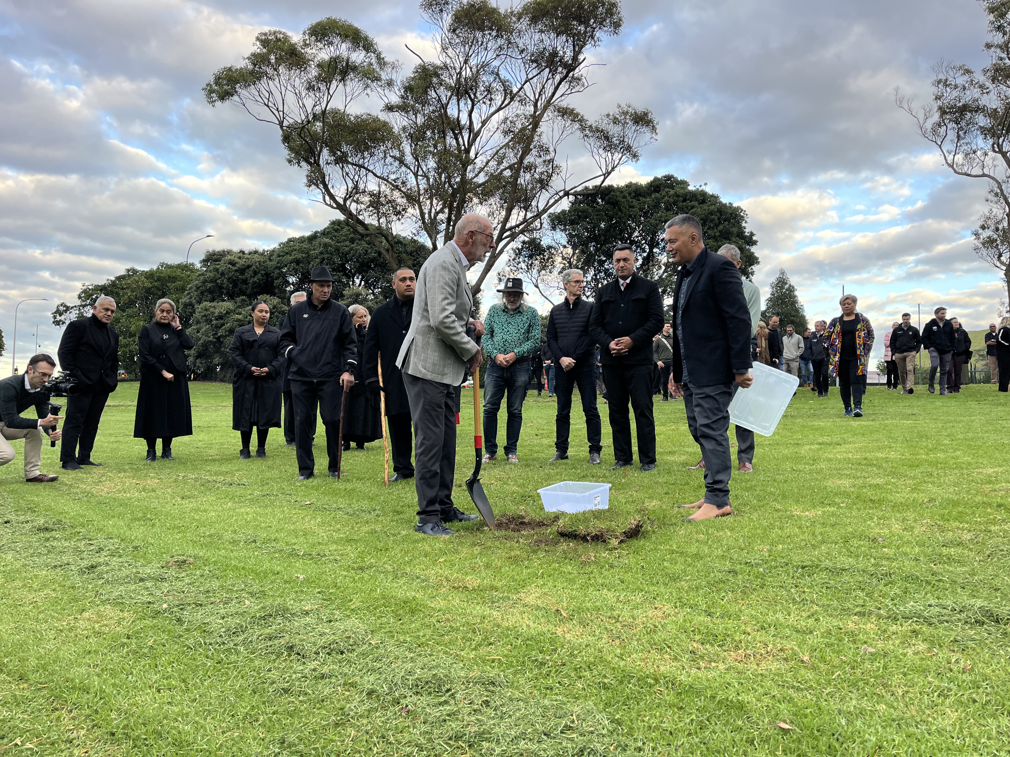 Mayor Wayne Brown and local iwi at sod turning ceremony in Mangere.