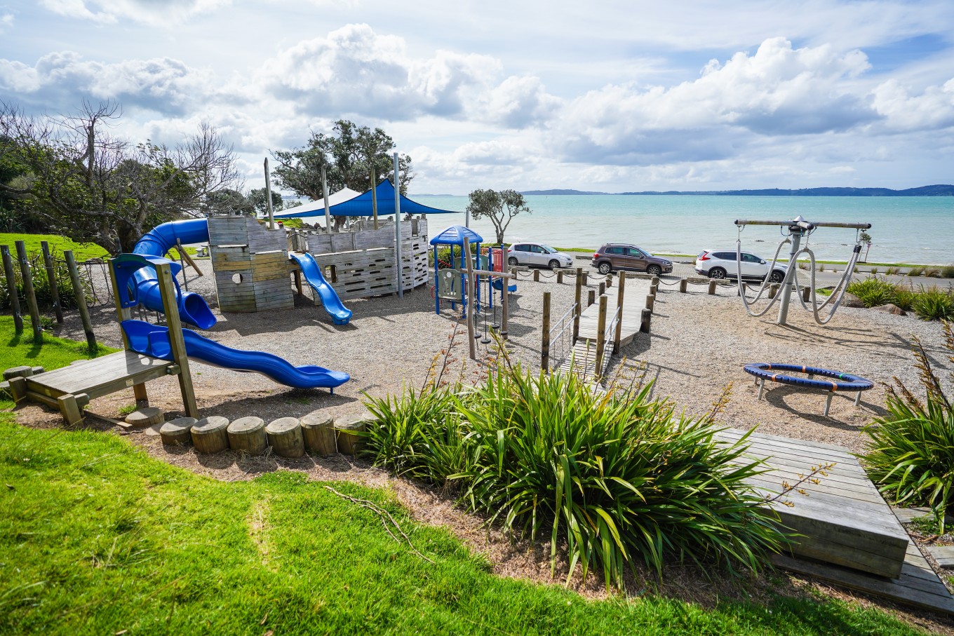 A playground by the beach waterside. 
