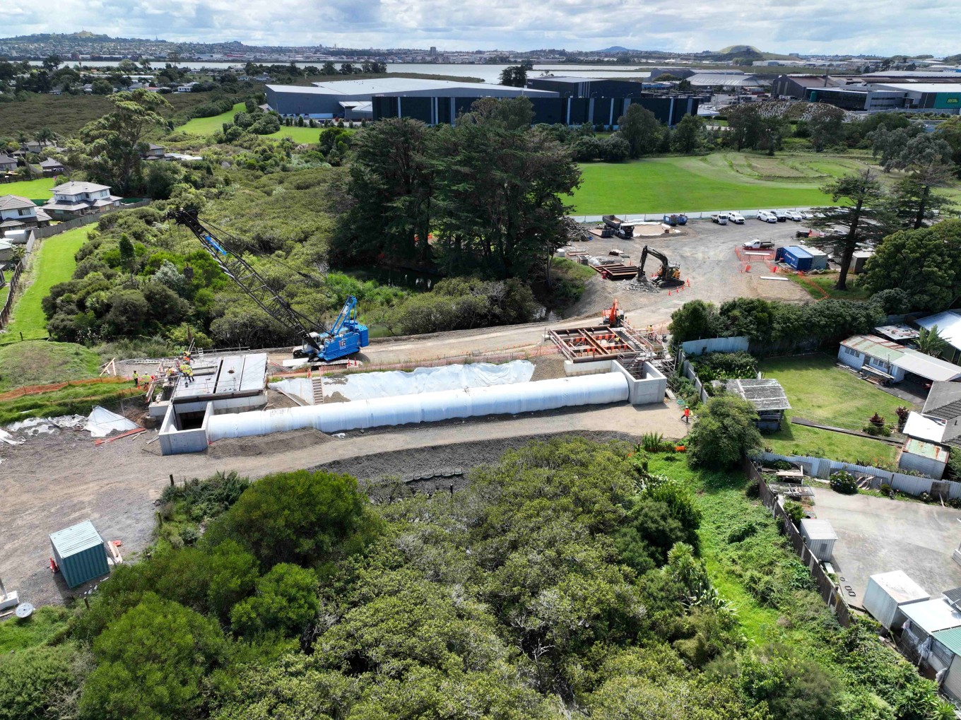 Aerial view of Harania site where New Zealand's largest crane will lift pipe into place.