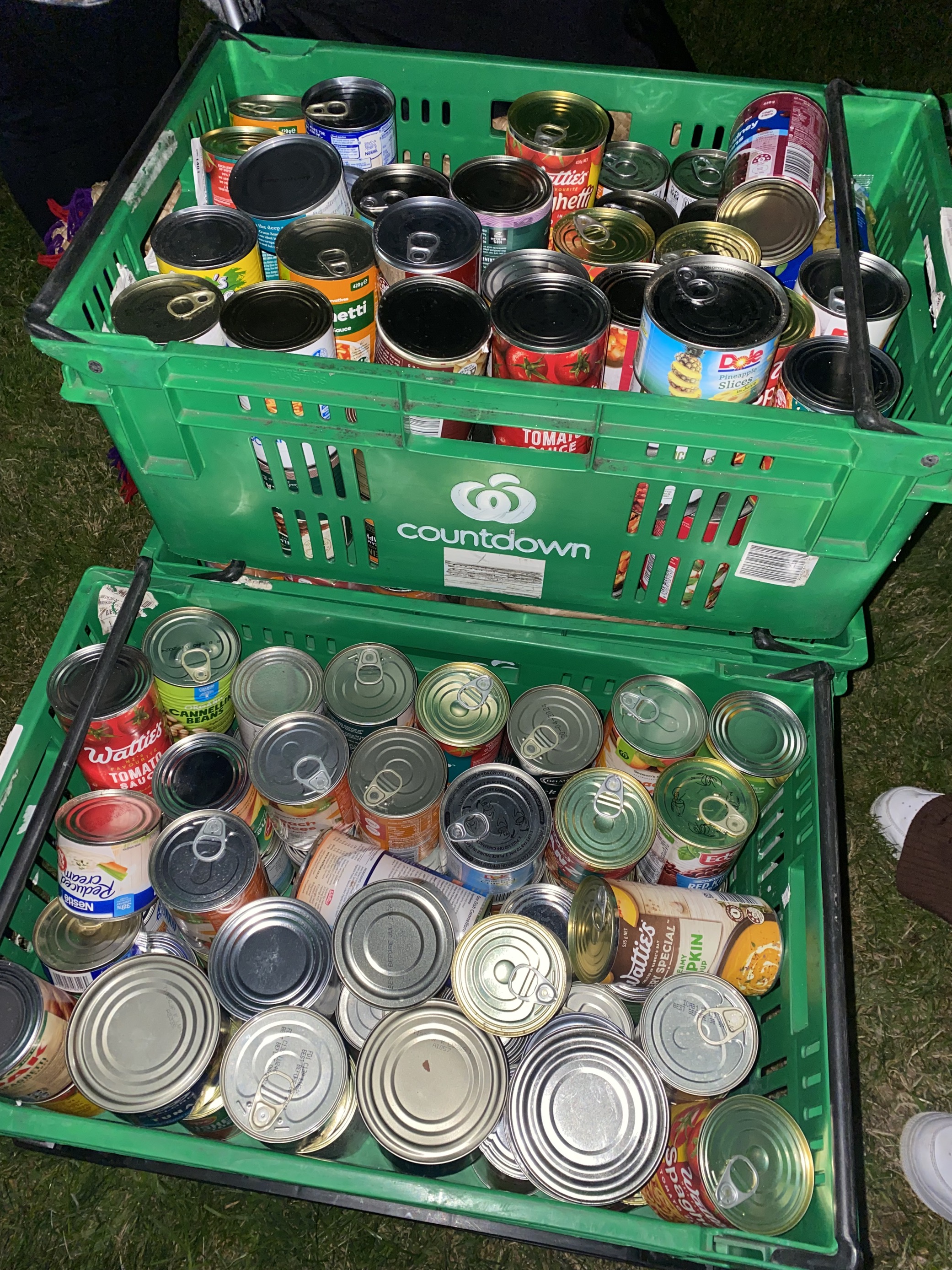 Cans of food collected by The Salvation Army at Onehunga Christmas in the Park