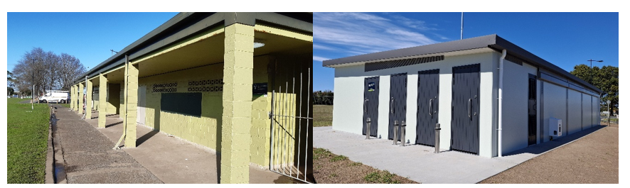 Ti Rakau restrooms before and after the restoration. 