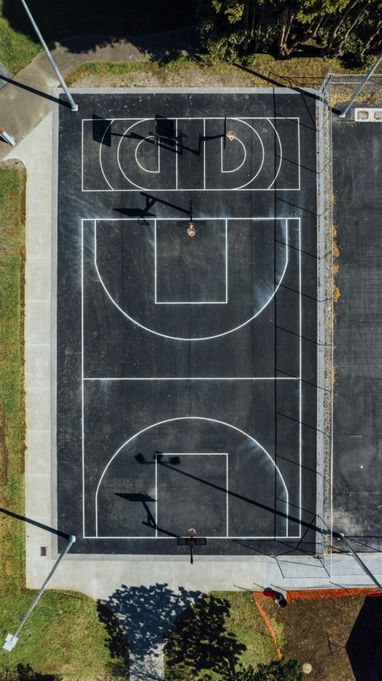 Aerial shot of Fergusson Domain multi-purpose court
