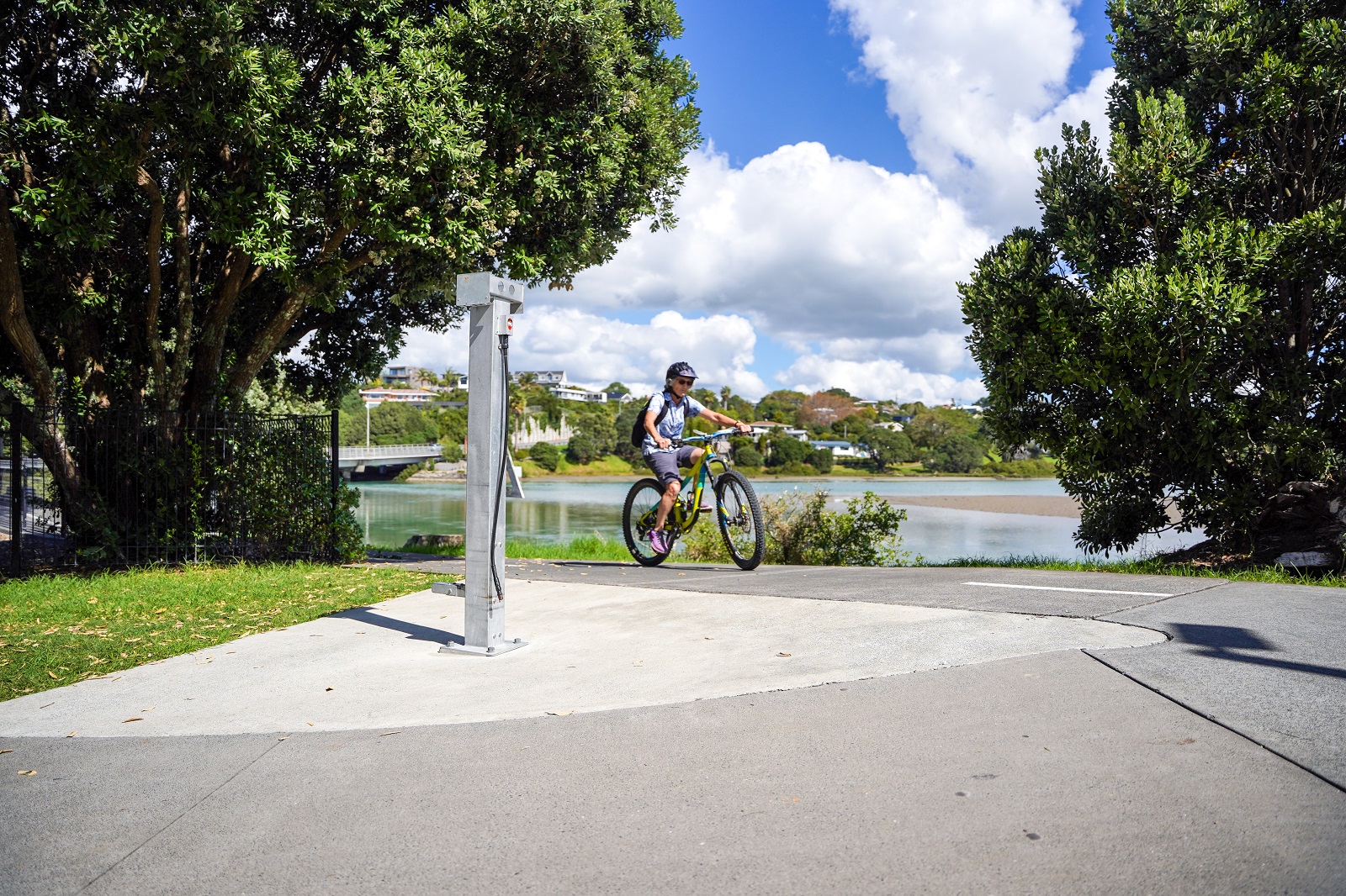 A child learning to ride a bike