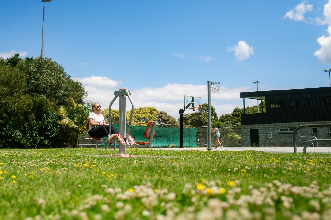 At Marlborough Park in Glenfield, you can try out the exercise equipment such as the leg press while the rest of the family plays on the basketball court or playground.