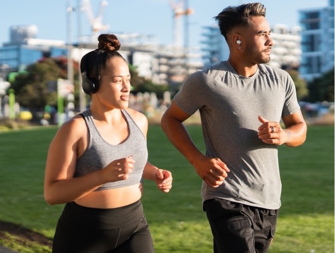 Man and woman jogging together