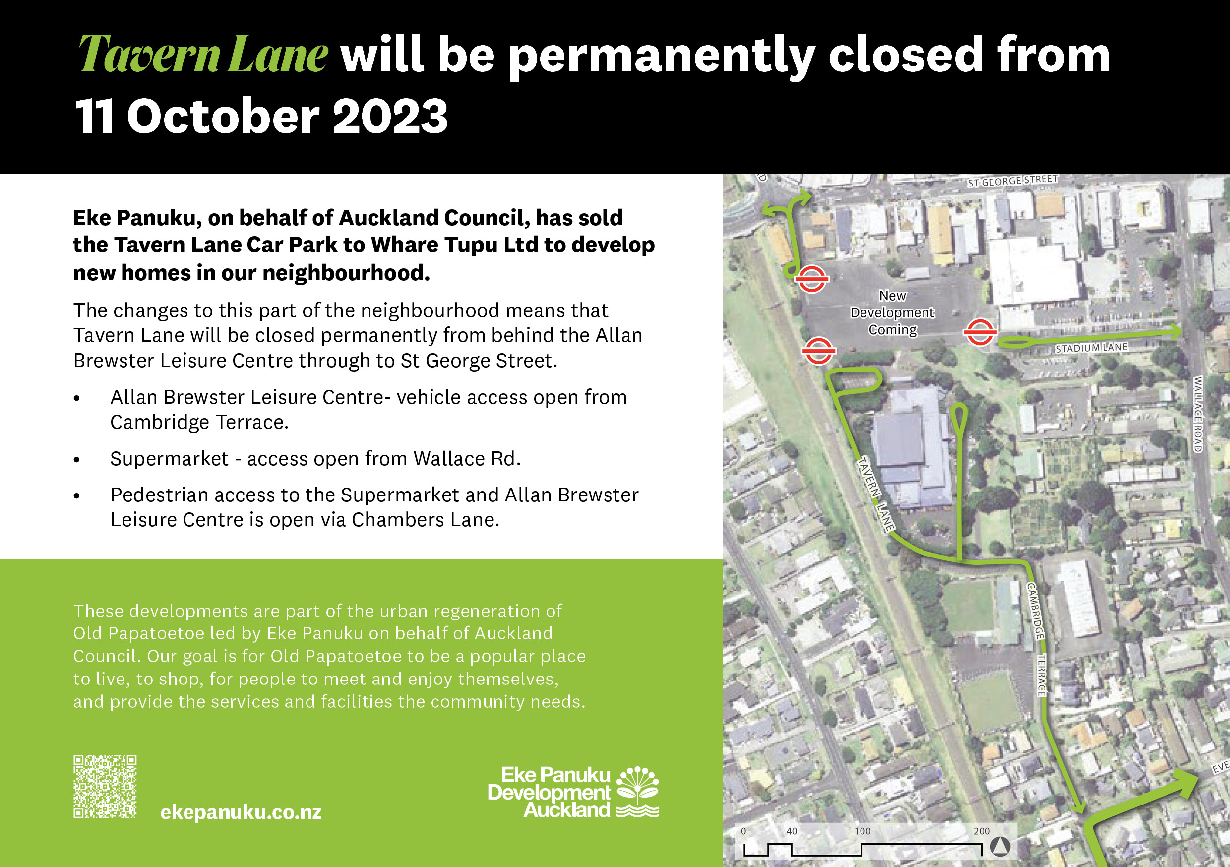 Meanwhile, construction is about to start on Tavern Lane, which will be closed throughout the duration of the work.