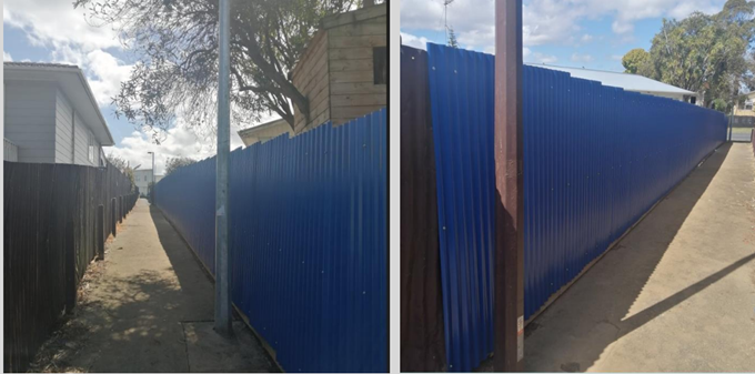 The completed fence with blue coloursteel fence line 35 meters long.