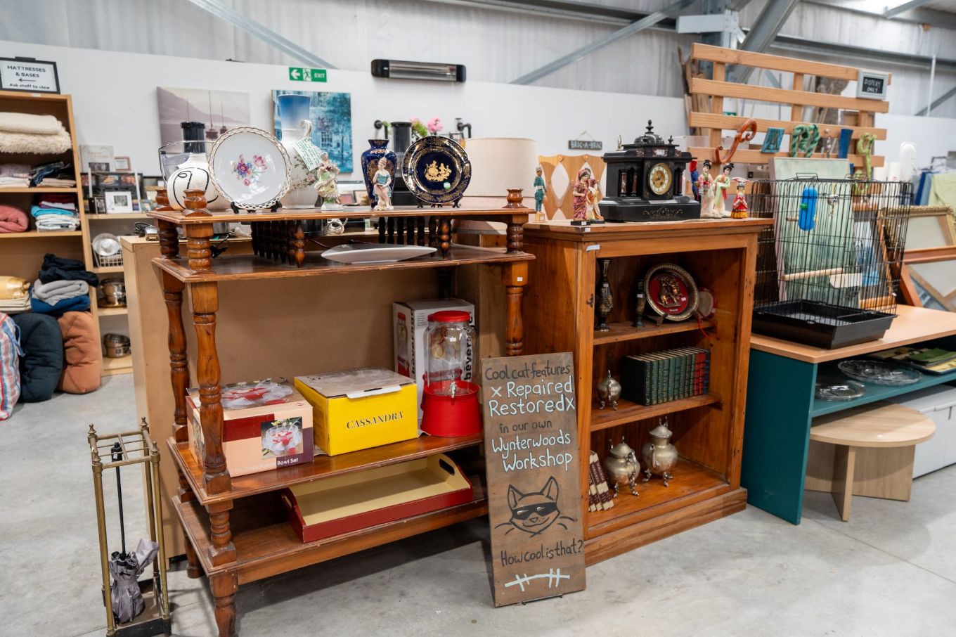 A collection of vintage items on a shelf.