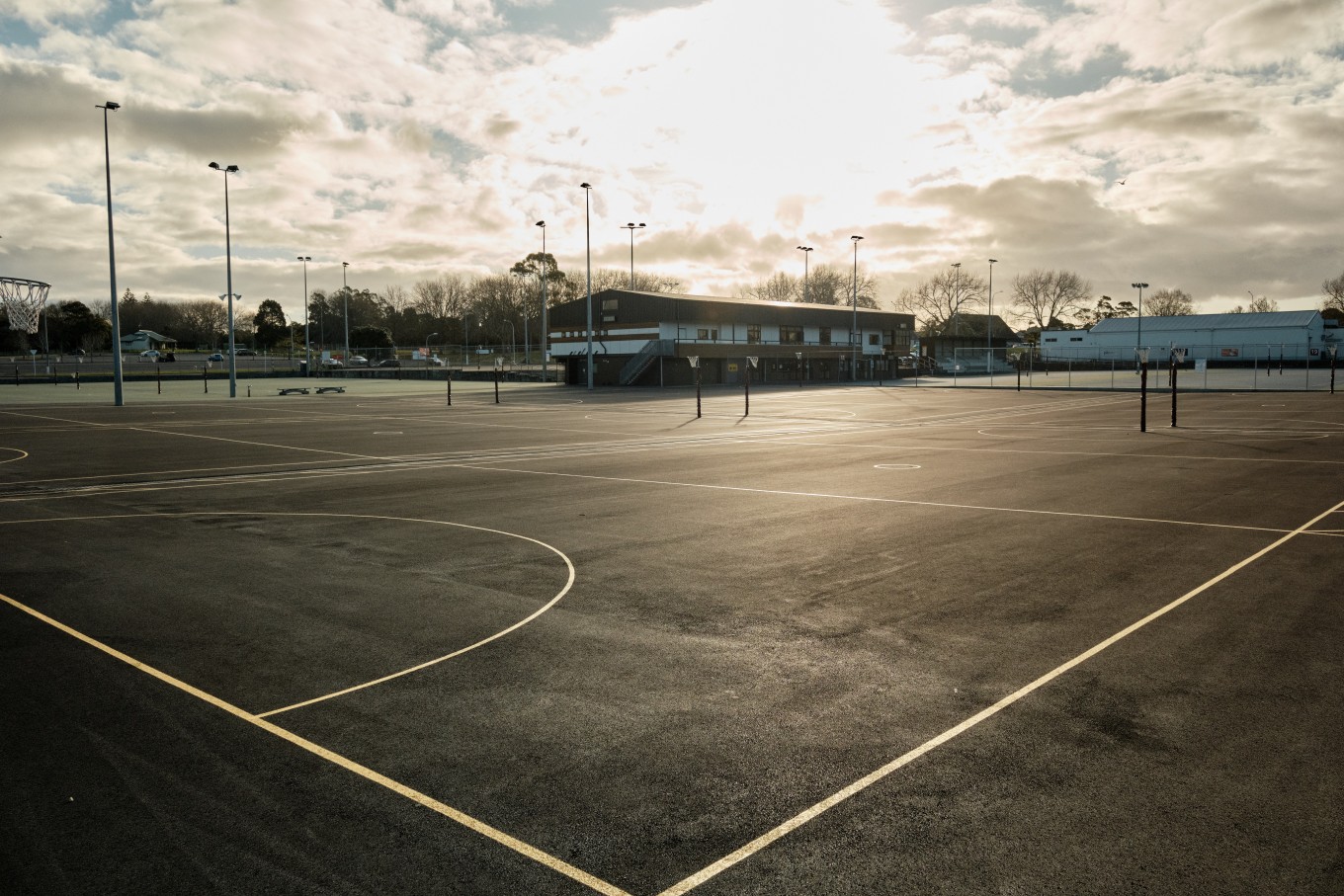 Netball courts in Lloyd Elsmore Park.