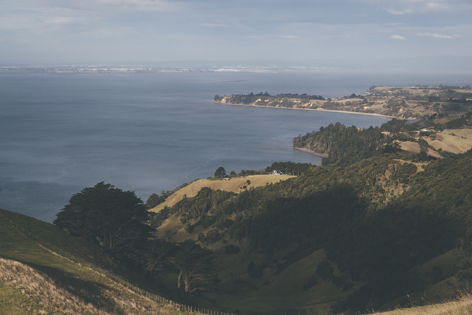 Aerial view overlooking Manukau Harbour and Āwhitu Peninsula