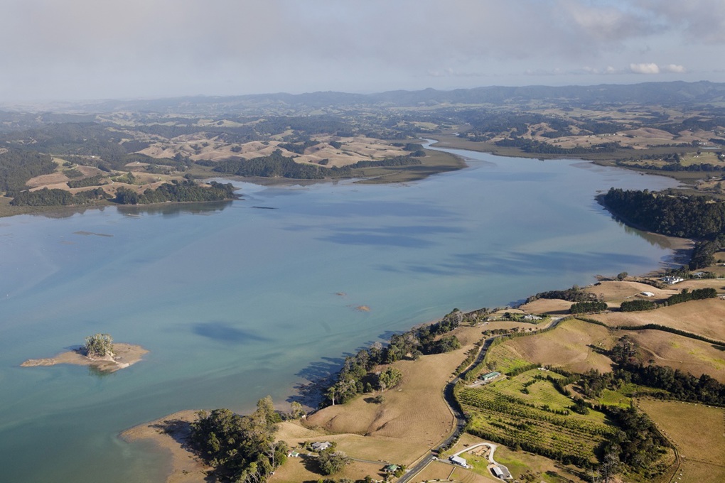 An aerial shot of Mahurangi Harbour