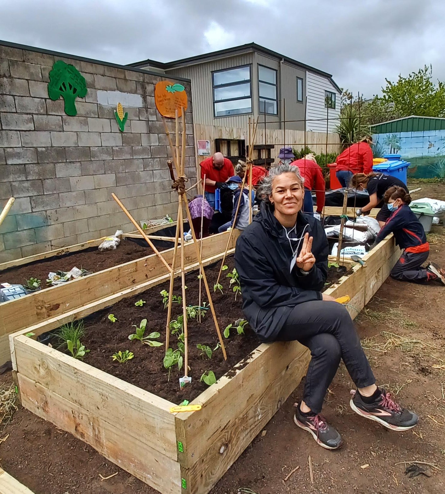 Garden to Table’s Candace Weir earned a sit down after working with Pakuranga Heights School pupils and Bunnings corporate staff to build new gardens at the school.