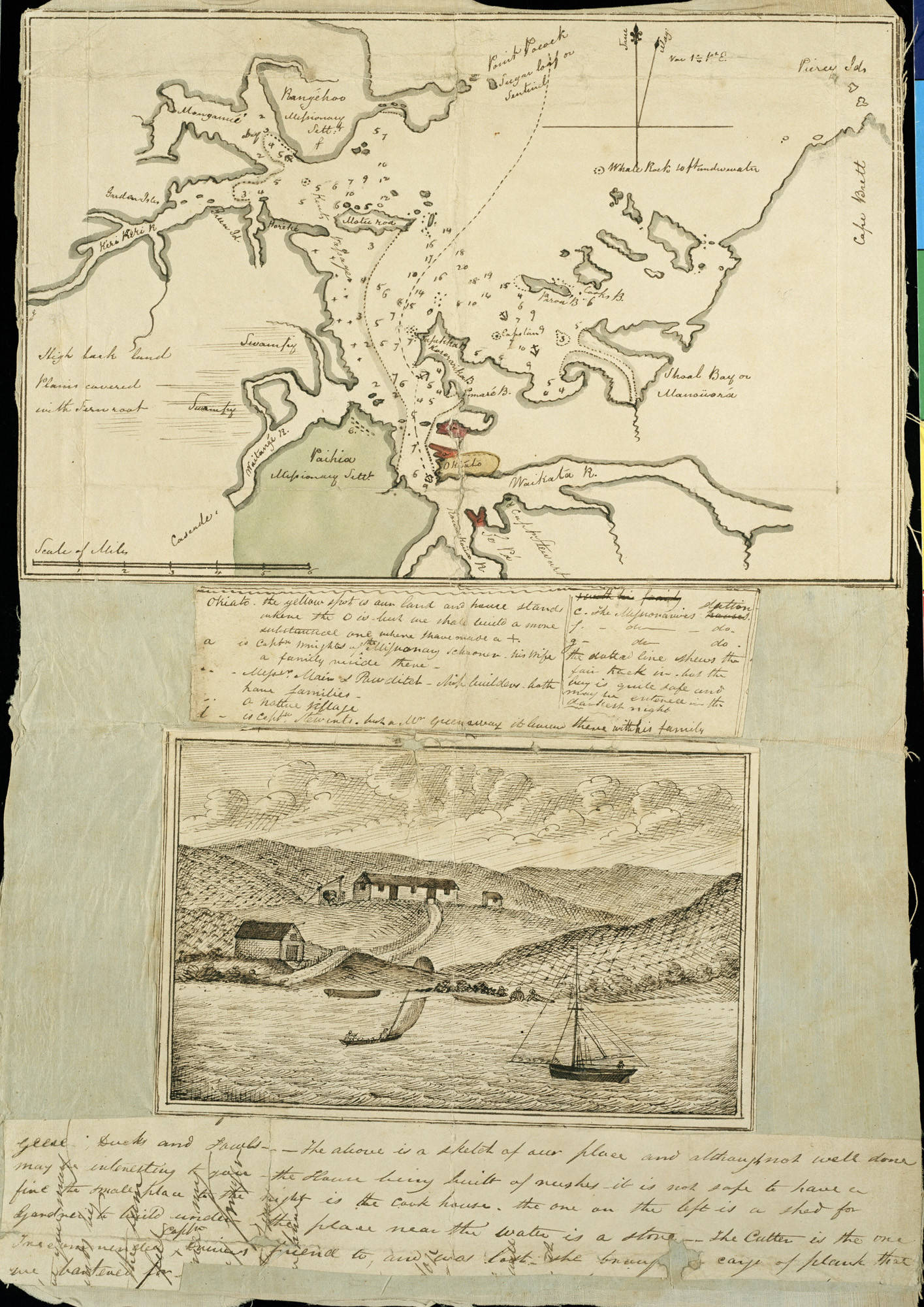 Manuscript map and sketch of property at Okiato, Bay of Islands. 1833. Auckland Libraries Heritage Collections, NZMS 849/1/8; Map 5449.