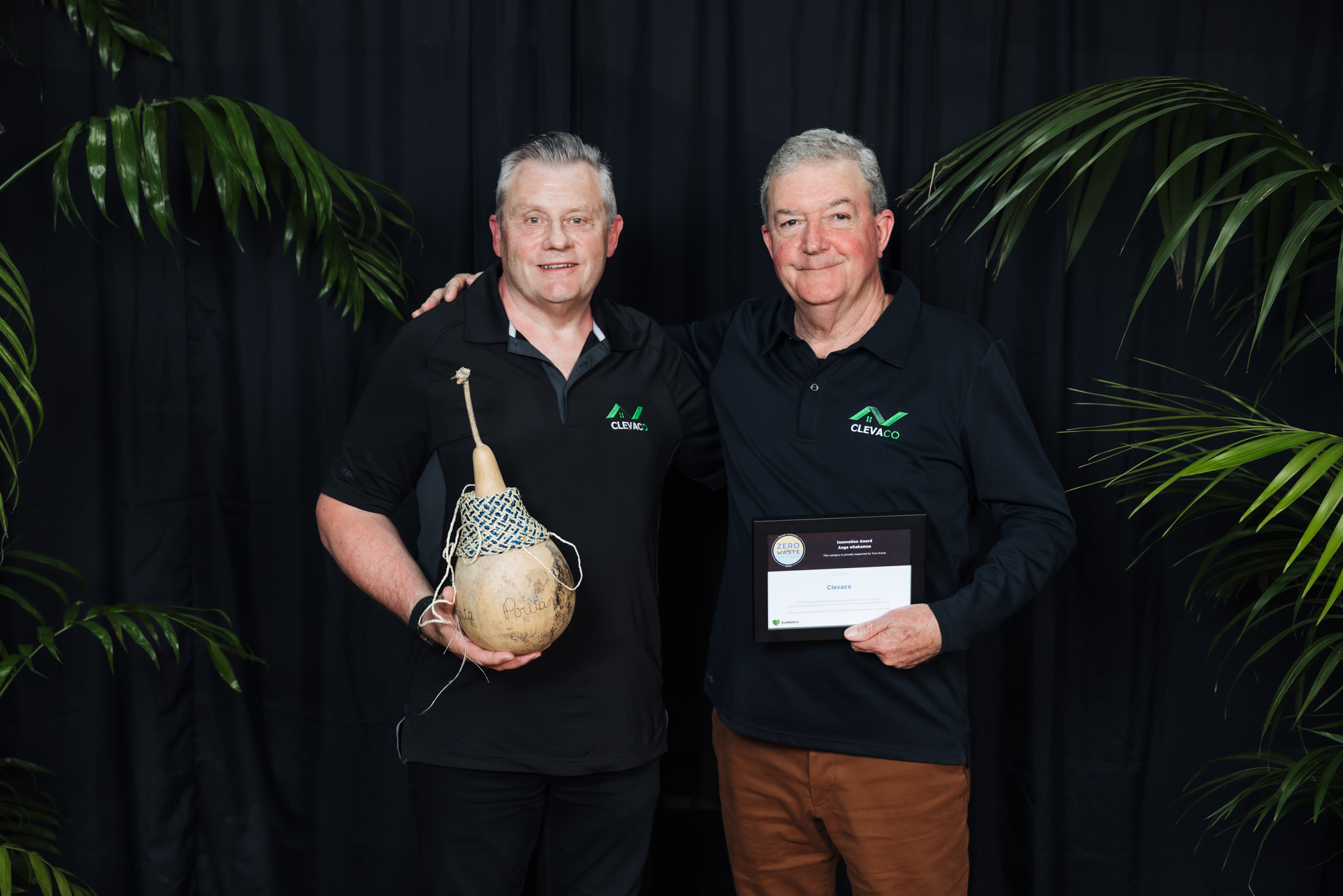 L-R: Andrew Minturn and Grant Brown of Clevaco, winner of the Innovation - Anga whakamua award.